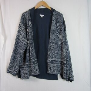J Jill women's Cardigan Indigo Artisanal Pure Jill Open Sweater blue Medium
